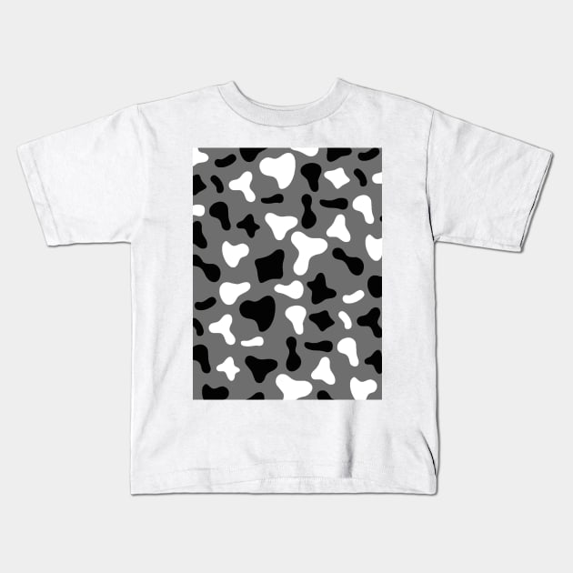 Grey Black White Dairy Cow Print Pattern Kids T-Shirt by Cow Print Stuff